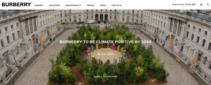 Burberry ha una nuova sfida: diventare Climate Positive entro il 2040 Burberry, il primo brand di lusso a diventare “Climate Positive”: un’azienda che cattura dall’atmosfera più CO2 di quella che emette.